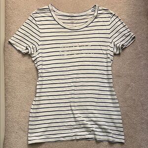 Banana Republic Women's White and Blue Striped Soft Breezy Tee
